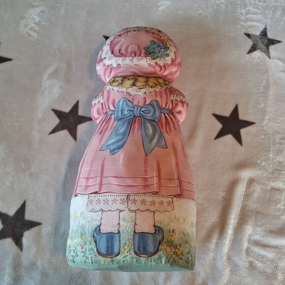 1970’s Fabric Panel Doll Heavy Pillow Cranston Petite Bebe Pink Victorian Girl - Picture 4 of 6